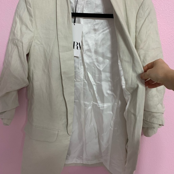 ZARA Cream Linen Open Blazer With 3/4 Sleeves XS - Picture 12 of 13